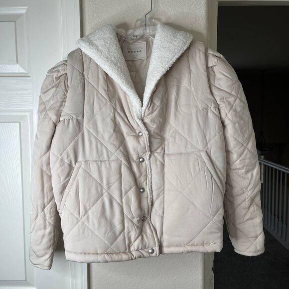 NWOT Blank NYC Women’s Quilted Jacket Sherpa, XS, Beige #444 - Picture 3 of 12